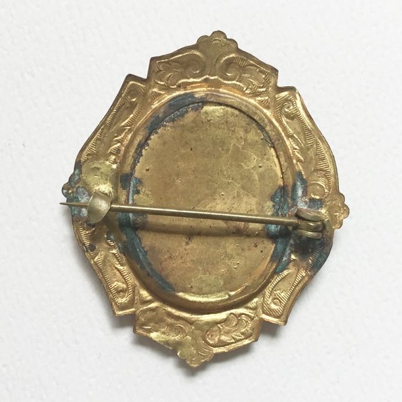 Vintage Hand Painted Portrait Cameo Style Woman Victorian Revival Brooch As Is - Picture 3 of 7